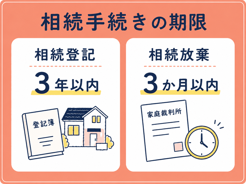 相続登記は3年以内・相続放棄は3か月以内という期限の比較